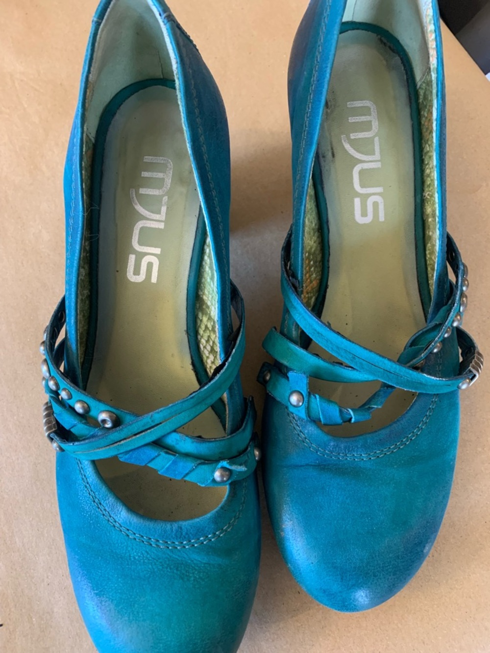MJUS Teal Blue Strappy Mary Jane Heels Size 41 🩵 💙 👠